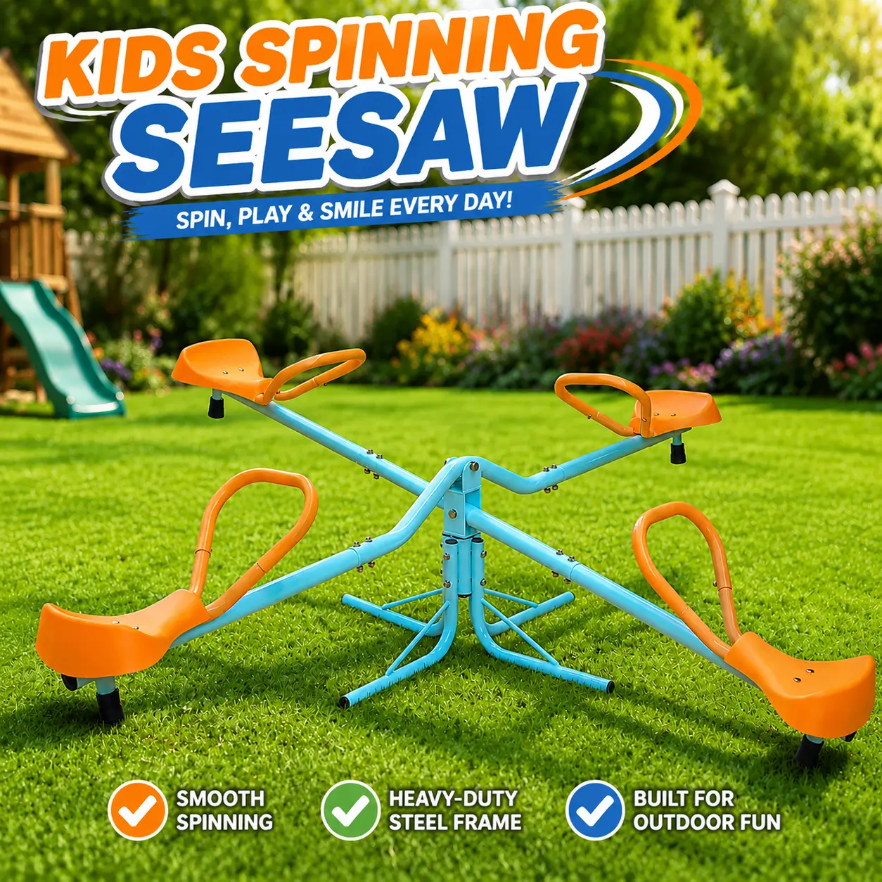 Kids Outdoor Spinning Seesaw, 360° Rotating Teeter Totter for Kids with Swivel Design, Backyard Playground Equipment Outdoor Toy for Active Play set & Family Fun