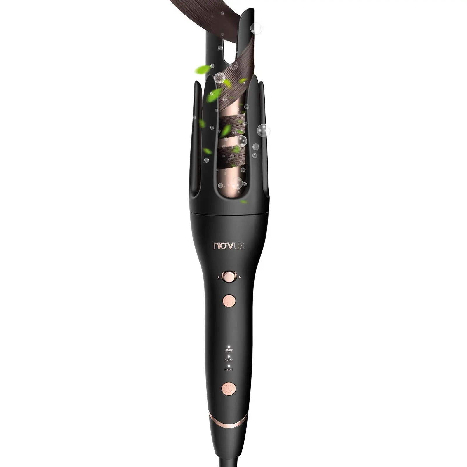 NOVUS Anti-Scald Auto Ceramic  Curling Iron, Adjustable Steering, 3 Temp, Smooth Results - Comfort Handle automatic curlingbar viral rotating curlingiron Black Gold