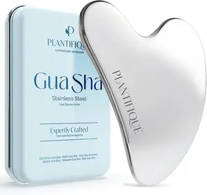 PLANTIFIQUE Stainless Steel Gua Sha Facial Tool - Skin Massage Tool for Face, Body, Neck - With Travel Pouch - Heart Shaped