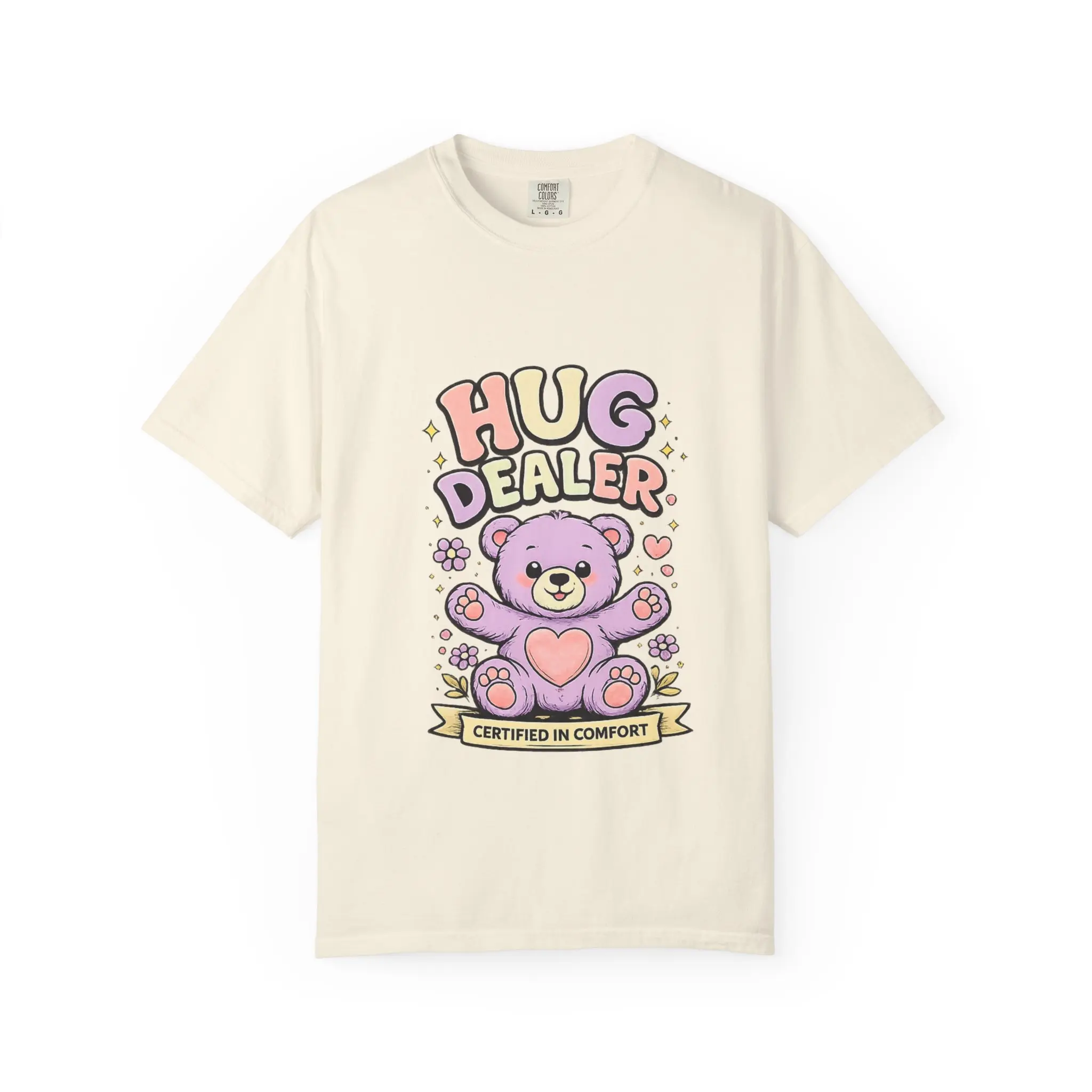 Hug Dealer Kawaii Teddy Bear Shirt | Cozy Pastel Graphic Tee | Cute Comfort Aesthetic T-Shirt | Soft Girl Streetwear