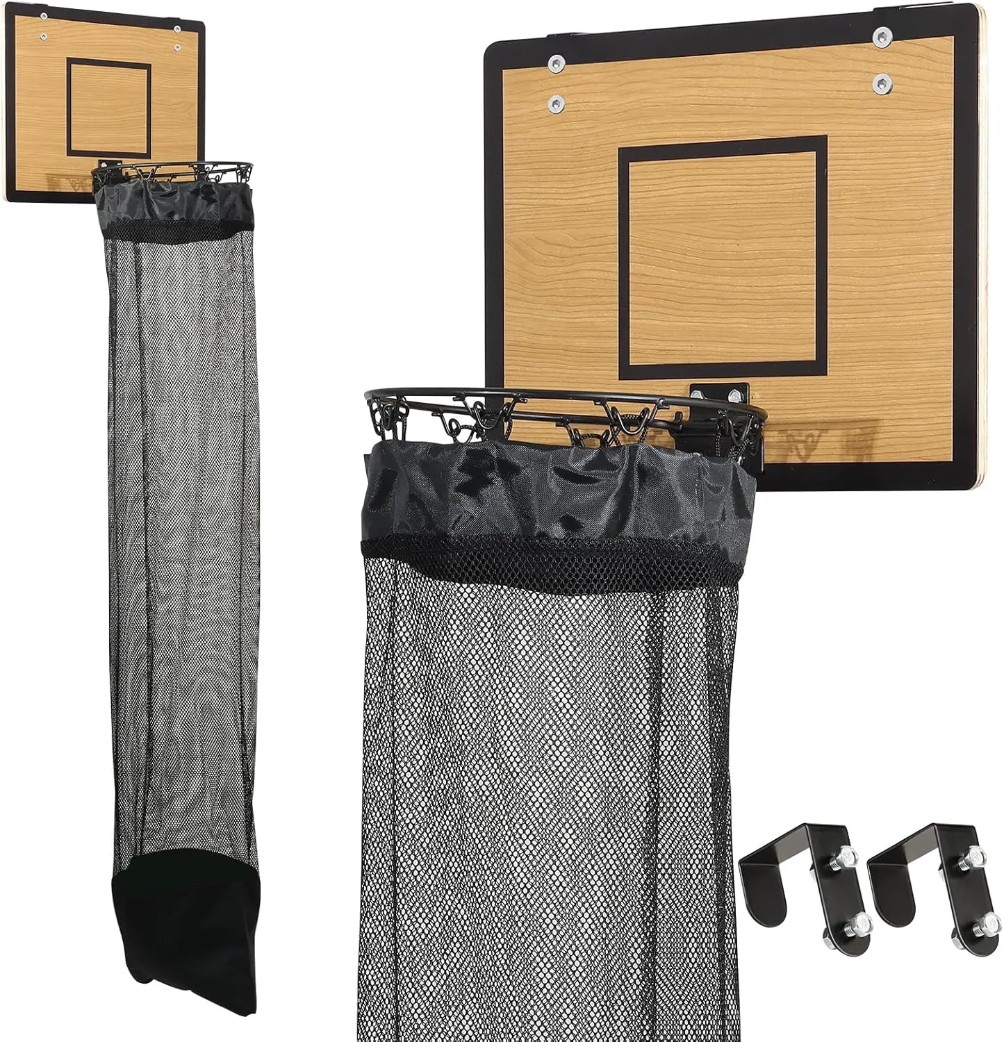 Door-mounted basketball hoop laundry basket, wooden basketball laundry hamper with zipper, suitable for children’s rooms, dormitories, and bathrooms, space-saving storage and organization