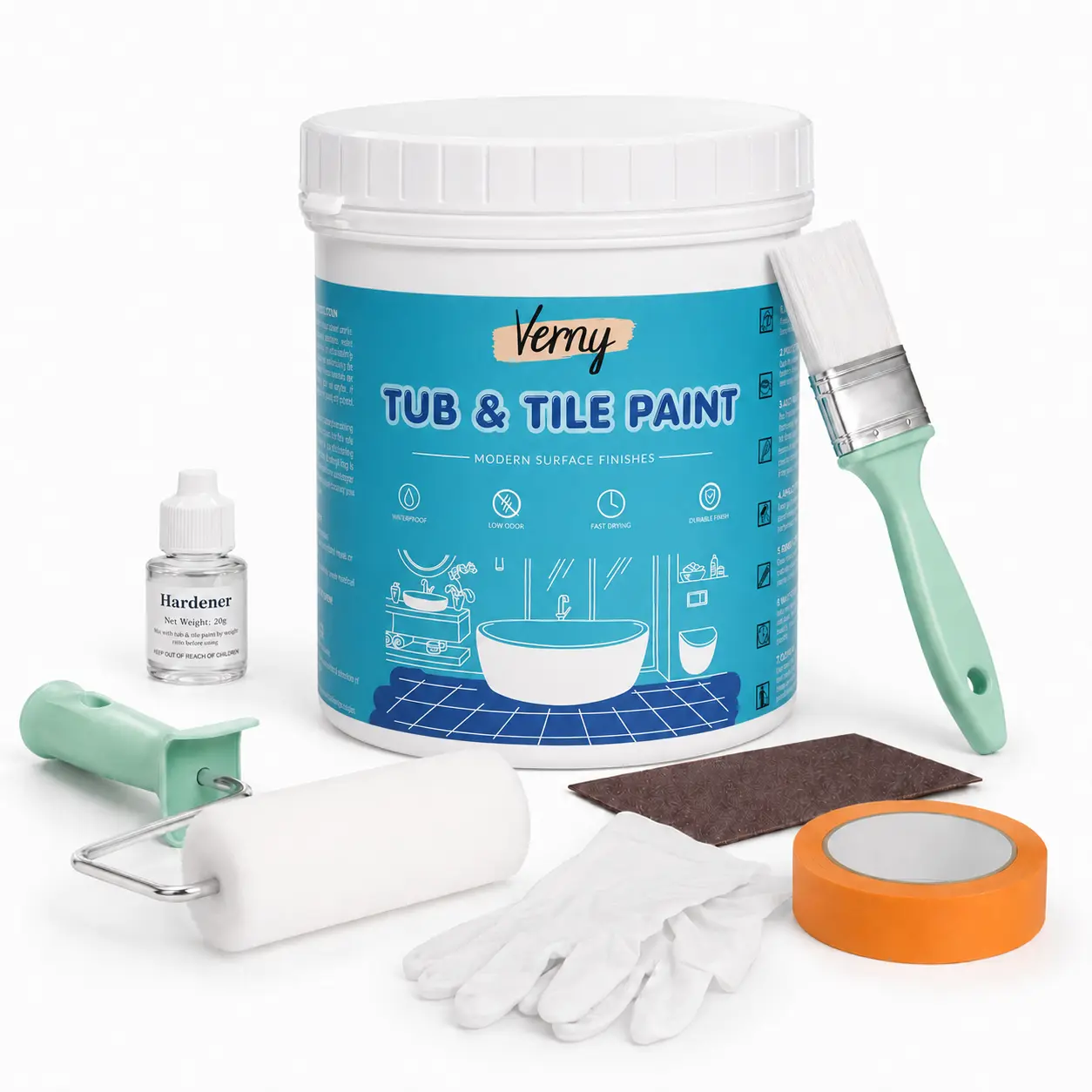 Tub and Tile Refinishing Kit with Tools, White Bathtub Paint Water Based &Low Odor, Easy to Use for Sink Bathroom Shower