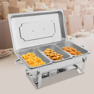 3 Compartment Stainless Steel Food Warmer Buffet Server 75L Capacity with Fuel Holders for Restaurants Wedding Parties