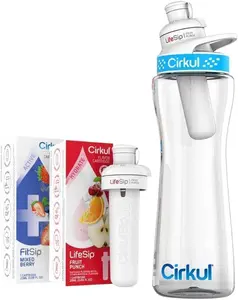 Cirkul 22 oz Plastic Water Bottle Starter Kit with Blue Lid With 1 Fruit Punch & 1 Mixed Berry Cartridge - Great for staying hydrated!