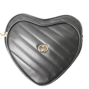 Pre-owned GUCCI leather Shoulder Bags Interlocking G Heart Shoulder Bag Black