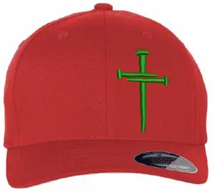 Christian Cross Christmas Colors Embroidered Adjustable Flex Fit Hat for Men & Women with 3 Nail Cross Design and Free 4" Decal