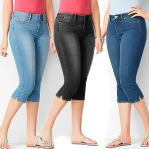 JWDH Women'S Plus-Size Elastic Waist High-Stretch Capri Pants Bottoms Jeans