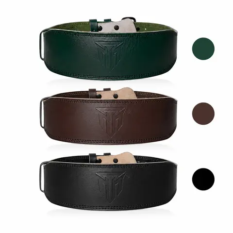 MT 4" Genuine Leather Weightlifting Belt - Double Prong Powerlifting Belt for Men & Women - Deadlift Squat Back Support