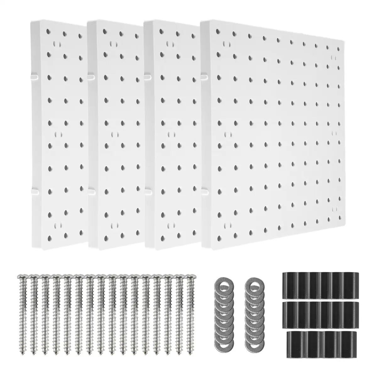 4Pcs Durable ABS Expandable 25x25cm (10x10" Boards) Square Plastic Pegboard Wall Organizer Panels - 16 x Screws, Easy Installation, Garage/Crafts/Workshop Home Storage Racks, Versatile Craft Room Storage