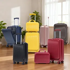 [Dufominc] 14"/20" 2 pcs/set in ABS Spinner Wheel Luggage, with Combination Lock and Front Opening Design, 14" Cosmetic Case