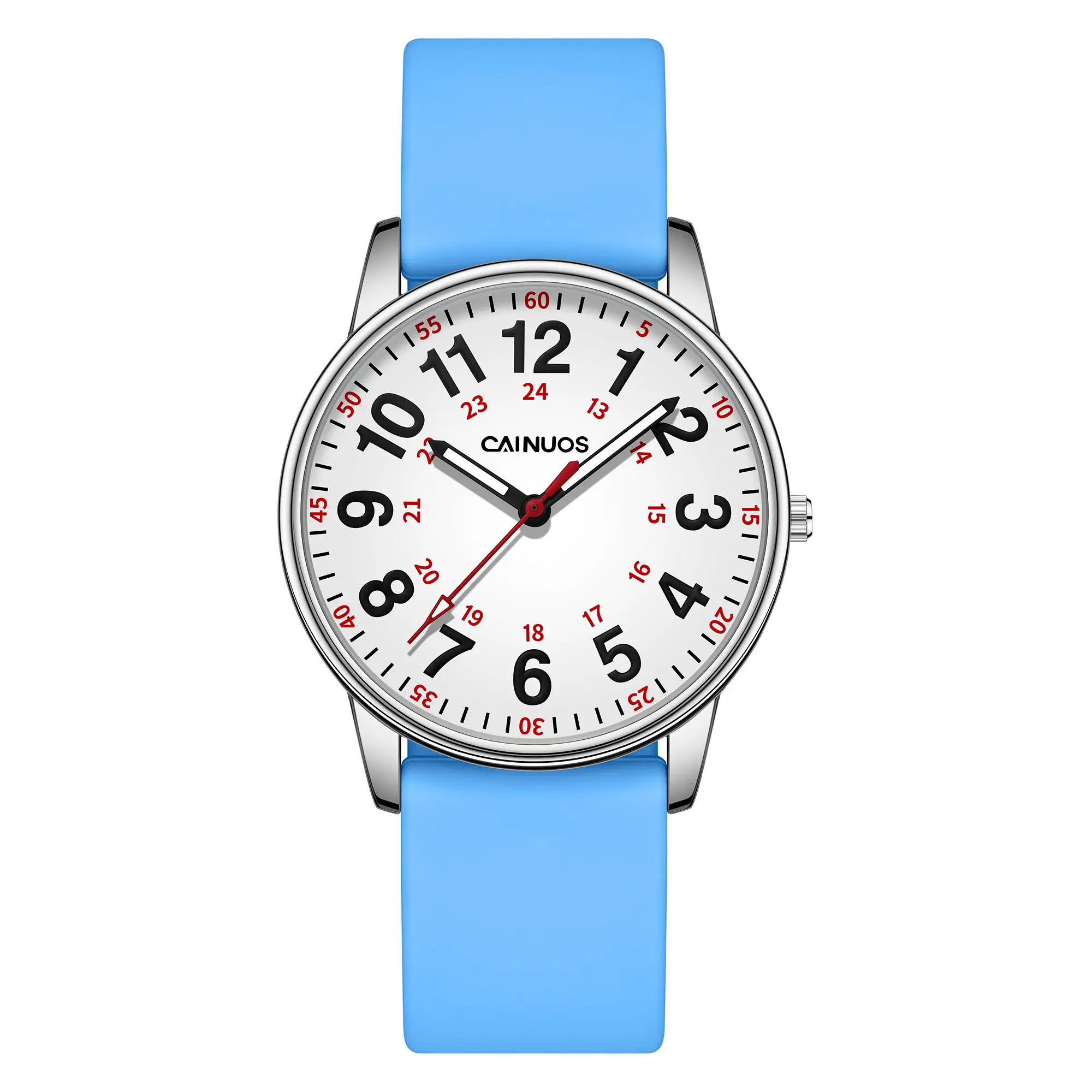 CAINUOS C5025 Unisex Easy Read Large Number Watch, 38mm Minimalist Silicone Rubber Strap Wristwatch, 3ATM Waterproof Luminous Quartz Watch, Quiet Luxury Casual Nurse Daily Watch for Men Women Students