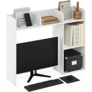 Classic Desk Shelf 5-Shelf Desktop Hutch Book Shelf 3-Tier Desk Organzier for Office Supplies Office Desk Accessories Home Office College Dorm White