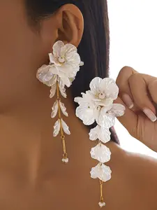 Fashion Flower Design Dangle Earrings, Elegant Long Tassel Drop Earrings for Women, Trendy All-match & Exquisite Jewelry for Birthday Gift, High Quality Earrings