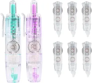Refillable Retractable White Correction Tape, 2 Quick Dry Push Pull Out Tape with 6 Extra Refills, Cute Aesthetic Pen-Shaped Correction Tape for School Office Supplies (Purple+Green)