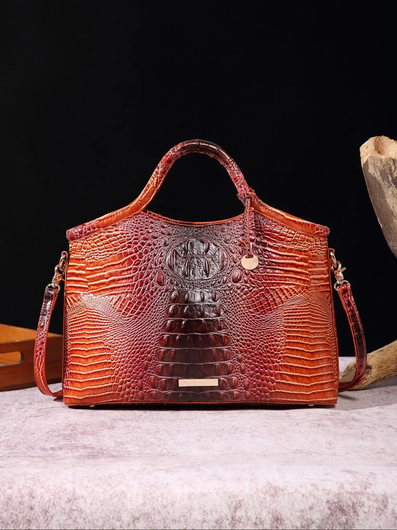 1 Piece Fashionable Colorblock Crocodile Embossed Tote Bag, Vintage Style Shoulder Bag For Women, Large Capacity Handbag