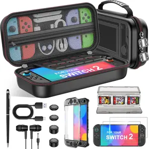 Switch 2 Accessories Bundle 8 in 1&4 in 1, Carry Case for Nintendo Switch 2/Switch/OLED,3 Transparent Protective Cover, 2 Screen Protectors, 4 Thumb Caps, Earbuds, Stylus, Card Holder, USB Cable for Switch 2 Games