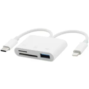 Type-C Phone SD TF Card Reader, USB C Interface, USB Hard Drive Memory Card Adapter, Compatible with Apple iPhone & PC Laptops, Dual Line Three-In-One Converter