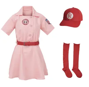 Christmas gifts Women's Baseball League Dottie Costume Rockford Peaches Jersey Dress Uniform Set with Hat Belt and Socks - Complete Matching Piece for Game Days and Themed Events girlfriend