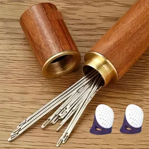 Self-Threading Hand Sewing Needle Set 30pcs Multi-Purpose with Wooden Case & 2 Finger Guards for Home & Cloth Shop Use