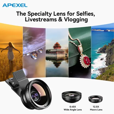 【Holiday Haul】Apexel 2-in-1 Phone Macro Lens Kit for Vlogging 140° Ultra Wide Angle & 12.5X Macro Clip-on Smartphone Lens for iPhone Android Content Creators with Fisheye Filter Christmas Gift - Cellphone Mobile Lens,back to school,techvibes