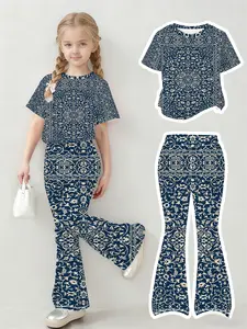 Girls Fresh Simple T-Shirt Flared Pants Kids Clean Fresh Outfit