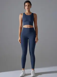 Women's Solid Crop Tank Top & High Waist Leggings Sportswear Set, Gym Exercise Activewear, Sporty Casual Breathable Comfortable Two-piece Outfits for Yoga Gym Workout Running, Ladies Sportswear for All Seasons, Clothing Set