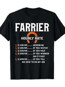 Farrier Humor Minimum Wage Overtime Info Horse Owners Horseshoe Workers Graphic Tees Casual Men's Top Vintage Funny T-shirt Crewneck Breathable