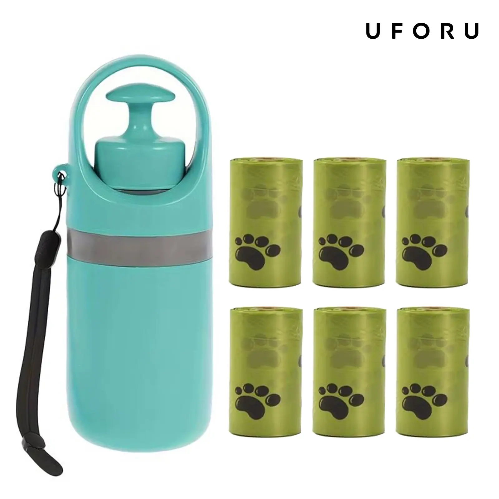 UFORU Portable Pet Poop Scooper with 6-Count Dog Waste Bag Holder & Dispenser, Compact Clean Essential Pet Supplies for Outdoor Use, Litter Scoop