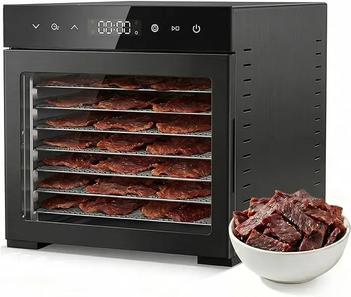 Countertop Food Dehydrator Machine, 8 Stainless Steel Trays, 500W Power, Adjustable Temp (Max 185°F), 24-Hour Timer, Built-In Light, Under 45 dB Quiet Operation, Large Capacity Household Specialty Kitchen Appliance for Food Drying