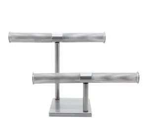FixtureDisplays® 15.0x9.3x5.1" T-Bar Jewelry Display for Bracelets and Chains, Steel-Silver 19295