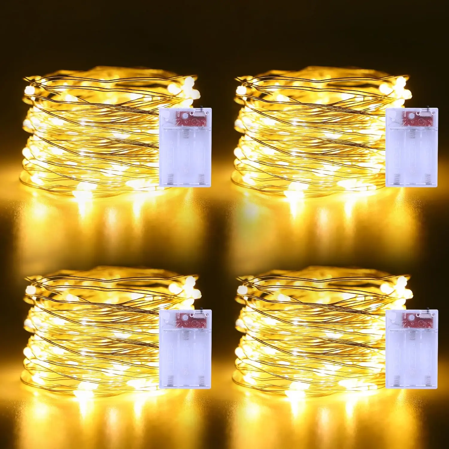 4 Pack Christmas Fairy Lights  Operated 16.4Ft 50 LEDs  Copper Wire Twinkle Lights with 2 Lighting Modes for Indoor Outdoor Wedding Holiday Yard Decorations (Warm White)