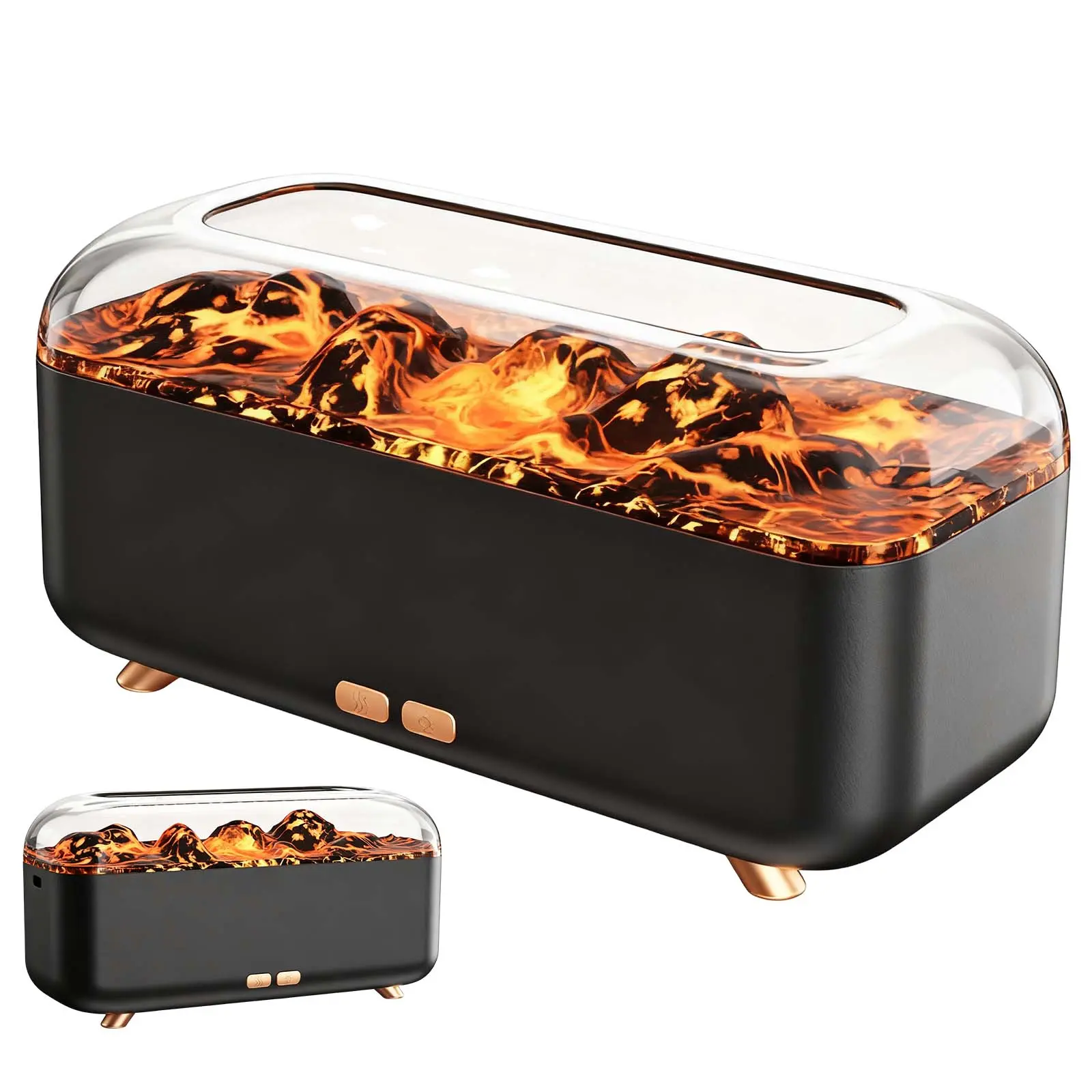 Ambient Flame Aroma Diffuser with Color-Changing LED, 2-in-1 Fireplace Humidifier, Desktop Humidifier for Home & Travel, Mood Lighting Decor for Living Room, Bedroom, Office, Gift for Thanksgiving, Halloween, Easter