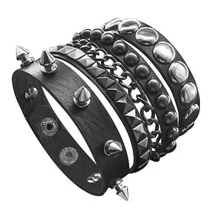 Punk Leather Cuff Bracelet - Goth Wristband With Metal Studded 80s Rock Accessories For Men Women