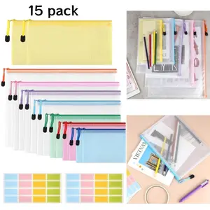 15 Pcs Multi-purpose Mesh Zipper Bag,Suitable for Cross Stitch, Puzzle, Cosmetic Storage, A4/A5/A6/B4/B5/B6/B8/invoice Document Bag
