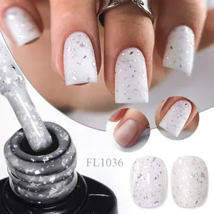 FOUR LILY 10ml Silvery Golden Glitter Rubber Base Gel, 2-IN-1 Gel Nail Polish, Alcohol-Free, Longlasting Durable, Glitter Sequins Soak Off UV Gel Nail Art Varnish for Home Salon DIY Manicures, Perfect for Beginners, Great for Women