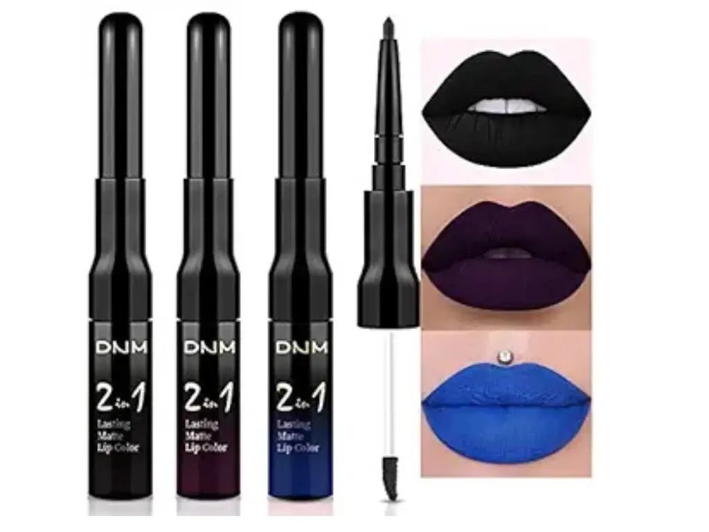 3Pcs Matte Lip Liner & Liquid Lipstick Set Pack - Dark Black, Purple, Royal Blue Shades, Smudge-Proof, Waterproof, 24-Hour Long-Lasting Lip Stain Makeup, Multi-Pack