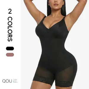 QOU Fajas Colombian Women’s Zip-Up High Compression Shapewear Shorts - Adjustable Strap Bodysuit, Tummy Control, Butt Lifting, Hook Closure, Built-In Shaper, Curve Hugging Compression, Post Surgery Everyday Wear