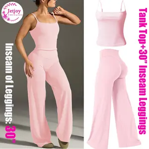 Jetjoy High Waist 30‘’ Inseam  Workout Leggings for Women 2 Piece Set, Loose Fit Straight Leggings & Basic Tank Top with Adjustable Straps, Ideal for Gym Yoga & Casual Wear, Soft Stretch Fabric, 30" Inseam Leggings SpringStatements