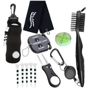 7pcs Men's Golf Accessories Kit with tiger design, New Golf Cleaning Kit - Includes Golf Tees, Towel, Ball Bag, Cleaning Brush, Golf Bubble Level, Golf Scorekeeper & Divot Tool
