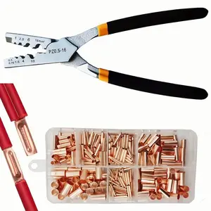 250 Pcs Copper Pipe Connector Kit with Crimping Pliers for Wire Joints,Cable Lugs,Durable Metal Construction,Valentine's Day Halloween Christmas Party Fathersdaygift,Hand Tools Kits,Tools & Hardware