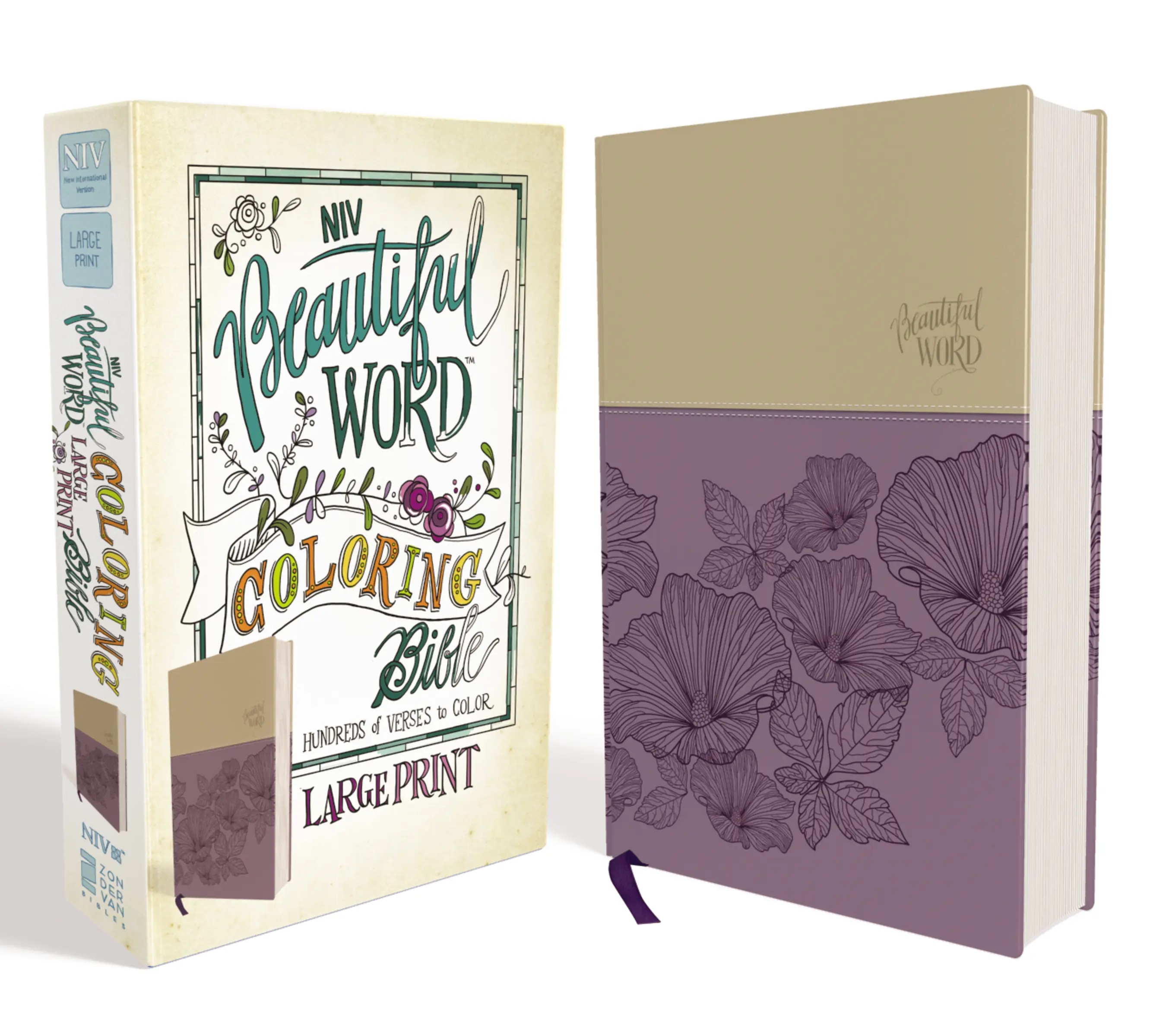 NIV, Beautiful Word Coloring Bible, Large Print, Leathersoft, Purple/Tan: Hundreds of Verses to Color (Beautiful Word) by Zondervan [Leatherbound Book]