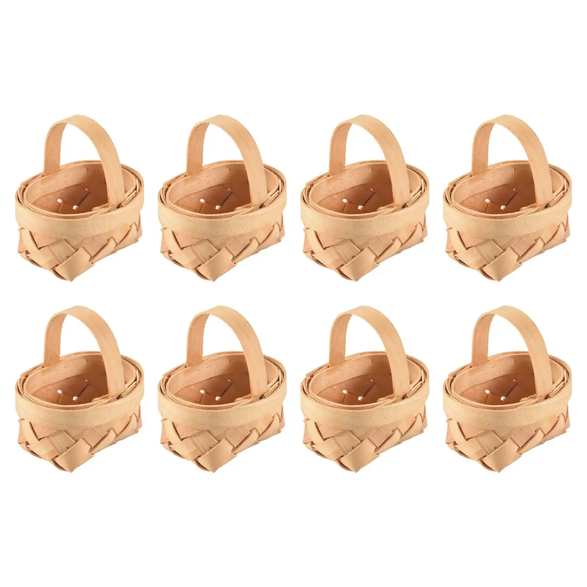 8PCS Floral Wooden Mini Woven Handle Baskets - Flower-Rustic Tool Organizer, Doll House Accessories for Tea Party, Wedding Reception Gifts