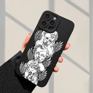 Cute Angel Pattern Black Eyes Full-Body Anti-Drop Phone Case, Compatible with iPhone 11/12/13/14/15/16/XS/XR/X/7/8/12/13/17 Plus/Pro Max/SE Series, Ideal Gift for Girlfriend, Boyfriend, Friends, or Yourself
