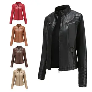 2025 Trendy Fashion Women's Black Faux Leather Biker Jacket PU Motorcycle Rider Coat Casual Womenswear