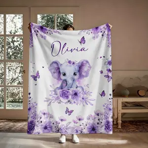 Personalized Super Soft Plush Flannel Graphic Blanket Throws, Custom Name Baby Toddler Blankets, Easter Christmas Birthday White Elephant Gifts