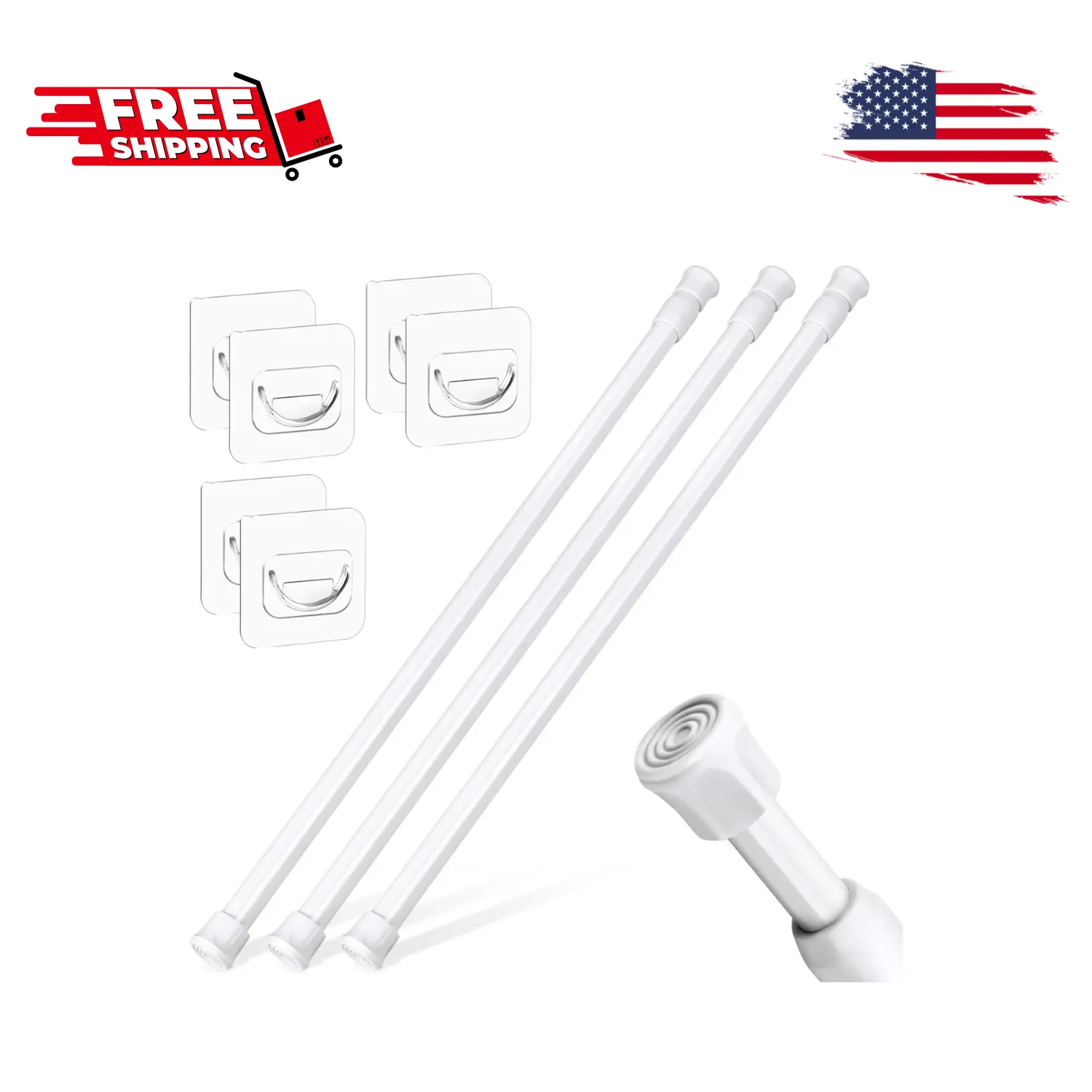 3 Pack Tension Rods 18-28 Inch with 6 Pack Pole Sockets