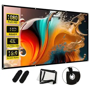 White high-density projection screen with cord, 60/72/84/100/120/150 inches - suitable for wall mounting, ideal for office presentations and home theater use