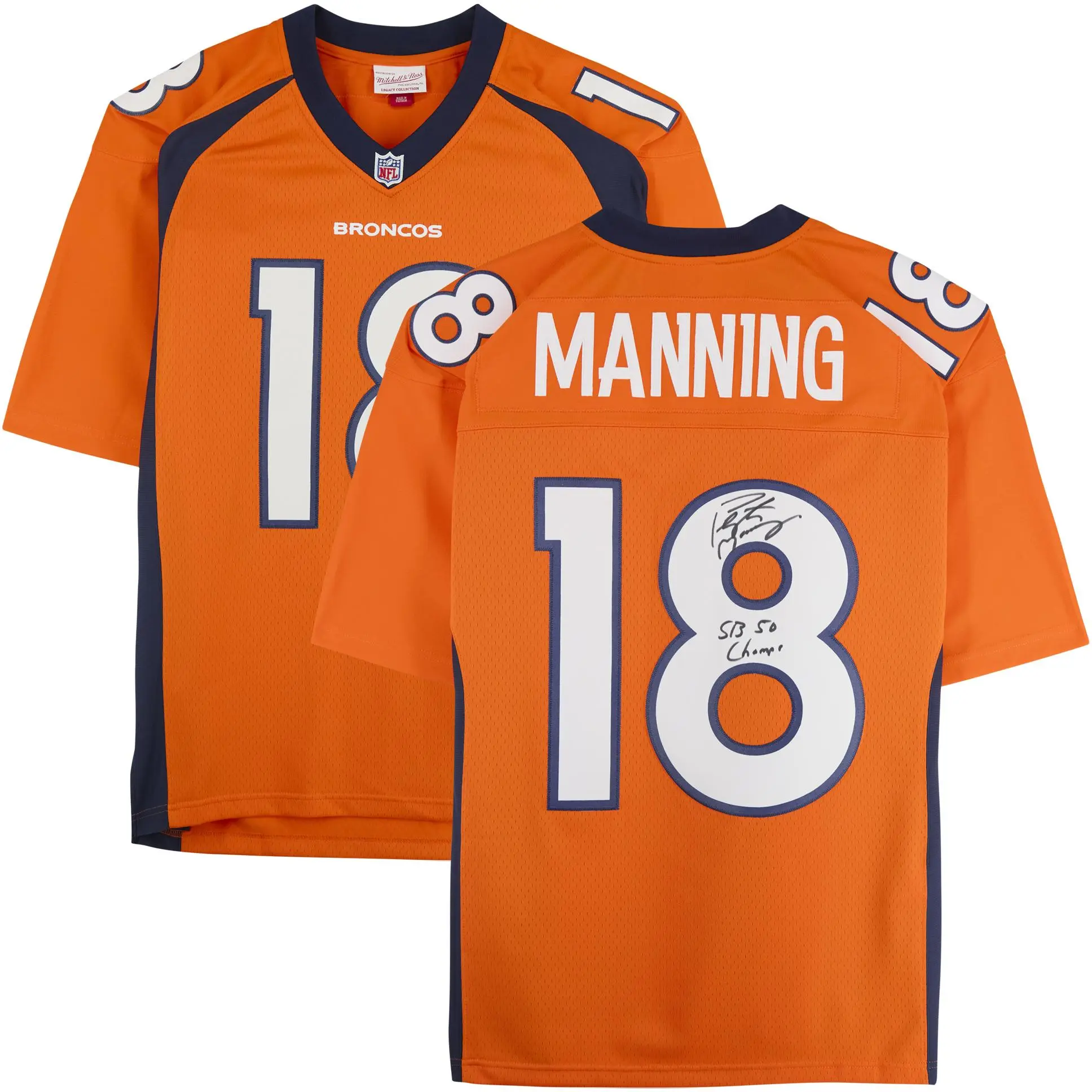 Peyton Manning Denver Broncos Autographed Mitchell and Ness Orange Replica Jersey with "SB 50 Champ" Inscription - Fanatics Authentic Certified
