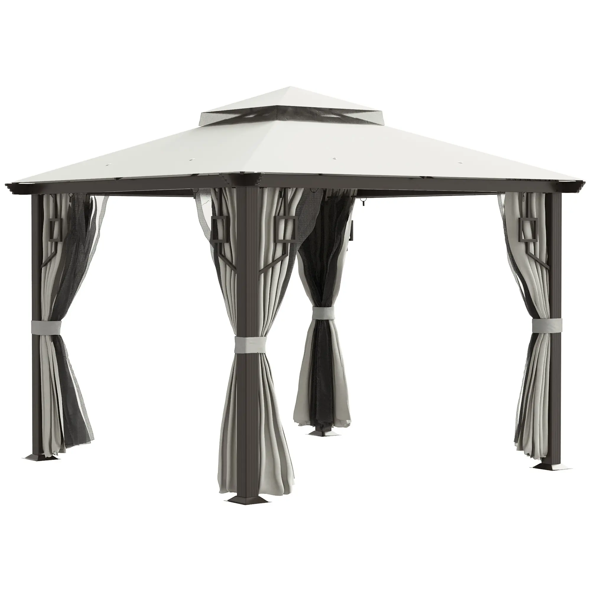 Outsunny 10' x 10' Outdoor Patio Gazebo - Cream White Aluminum Frame Anti-Ultraviolet Rain & Sun Roof Cover Shelter, Double Roof Sunshade Canopy, Privacy Curtains & Mesh Netting for Backyard, Deck (Large Outdoor Shade Shelters & Gazebos), Gazebos Anti-Ult