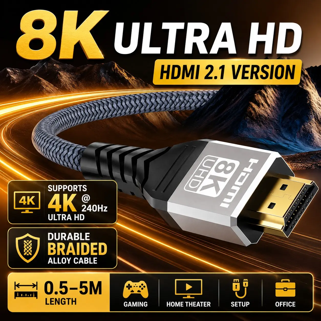 8K 10K 4K HDMI Cable 48Gbps 1.65/3.3/6.6/10/15ft, Ultra High Speed HDMI Cable Braided Alloy Cord-4K@120Hz 8K@60Hz, DTS:X, HDCP 2.2 & 2.3, HDR 10 Compatible with Roku TV/PS5/HDTV/Blu-ray